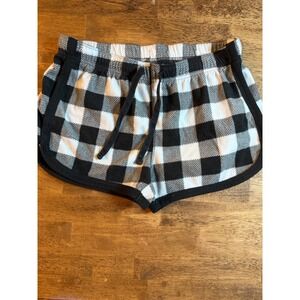 Buffalo Plaid Fleece Pajama Shorts Black White Checkered Lounge Sleepwear Women